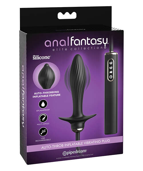Anal Fantasy Elite Collection Auto Throb Inflatable Vibrating Plug - Black