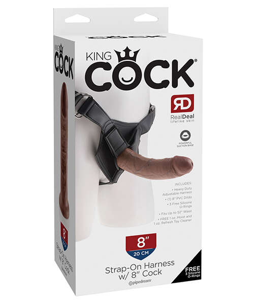 King Cock Strap-On Harness w/8" Cock - Brown