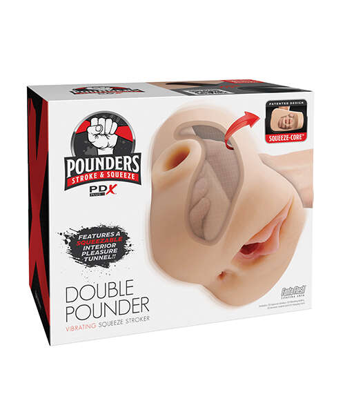 PDX Plus Double Pounder Vibrating Squeeze Stroker - Light