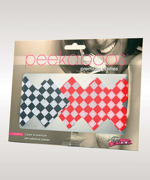 Peekaboos Off the Wall Checkered Pasties - 2 Pairs 1 Black/1 Red