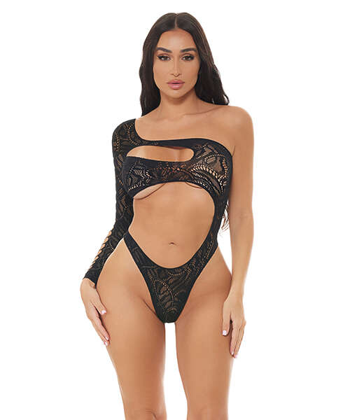 Pink Lipstick Tap In One Shoulder Teddy - Black O/S