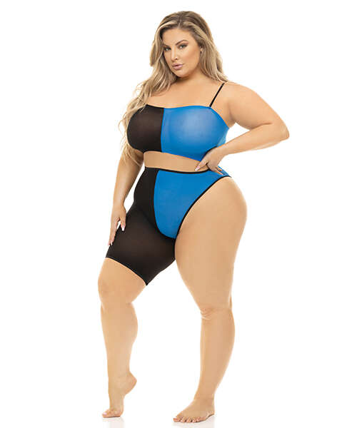Pink Lipstick Block You Out Bandeau & Bottom Black/Blue QN