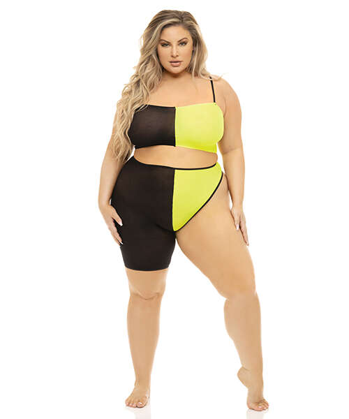 Pink Lipstick Block You Out Bandeau & Bottom Black/Yellow QN