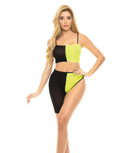 Pink Lipstick Block You Out Bandeau & Bottom Black/Yellow O/S