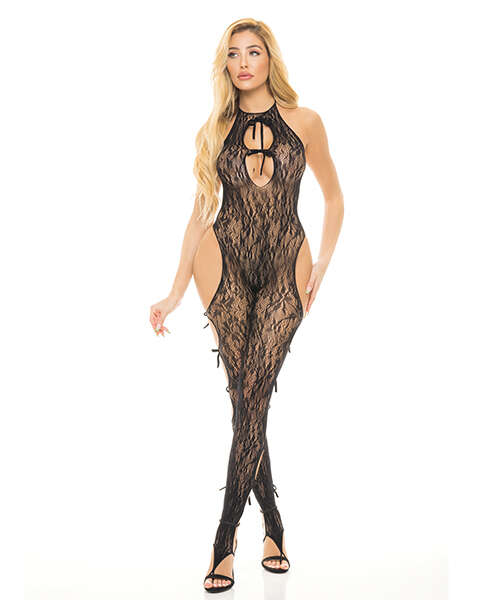 Pink Lipstick Love Me Harder Bodystocking Black O/S