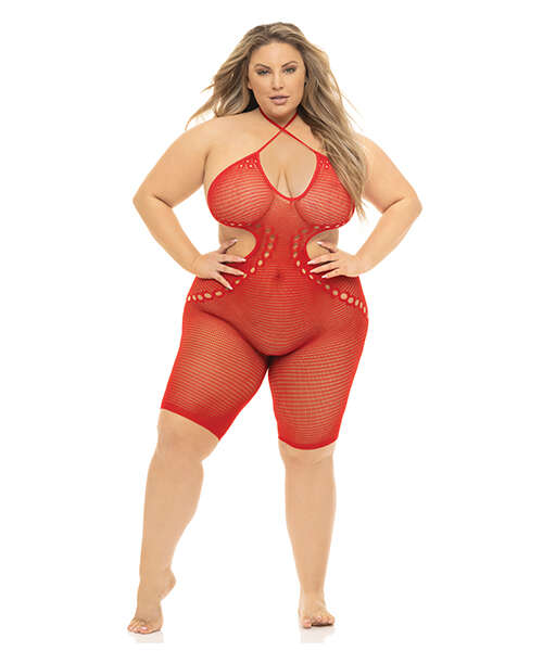 Pink Lipstick Fill Me In Bodystocking Red QN