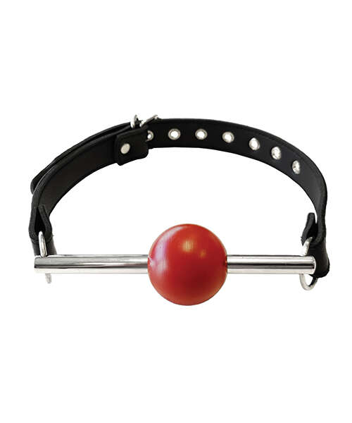 Rouge Leather Ball Gag with Stainless Steel Rod and Removable Ball - Black with Red