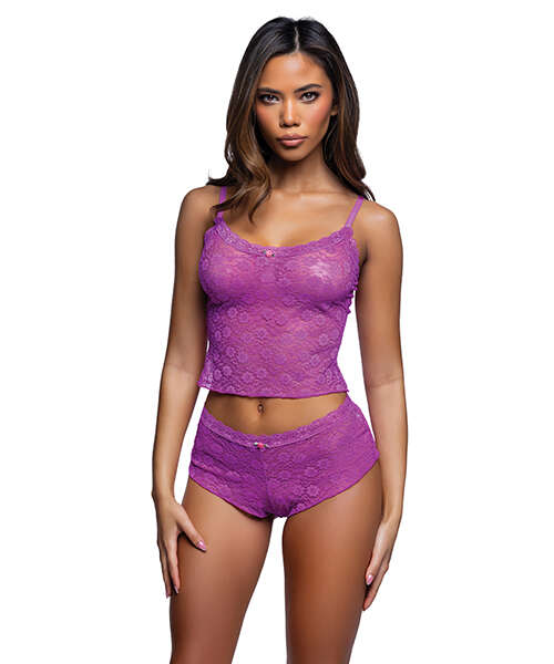 Lacy Lounger Floral Lace Camisole w/Matching Shorts - Fuchsia L/XL