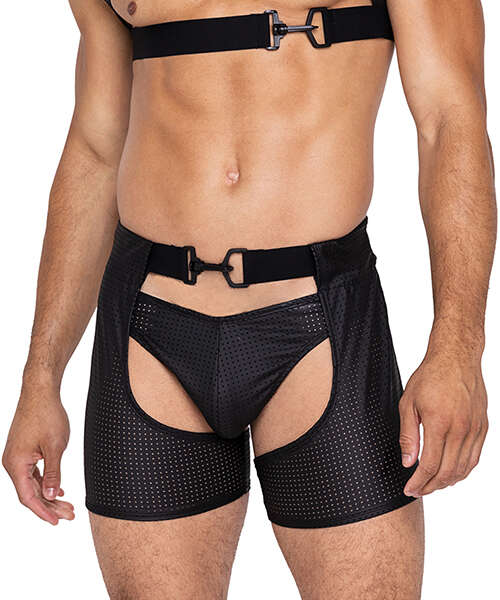 Master Chaps w/Hook & Ring Closure & Rear Cut Out (Thong Not Included) - Black XL