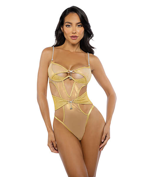 Gilded Beauty Metallic Shimmer Mesh Teddy w/Rhinestone Accents - Gold XL