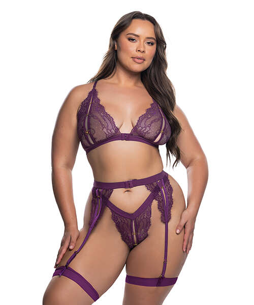 Floral Lace Fetish 2 pc Set - Purple 1X/2X