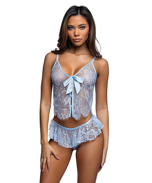 Lace Essentials Lace Camisole w/Ruffle Shorts 2 pc Set - Light Blue 1X/2X