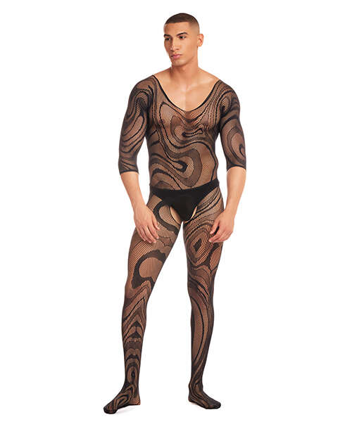 Rainbow Party Supernova Body Stocking 2 pc Set w/Thong - Black S/M