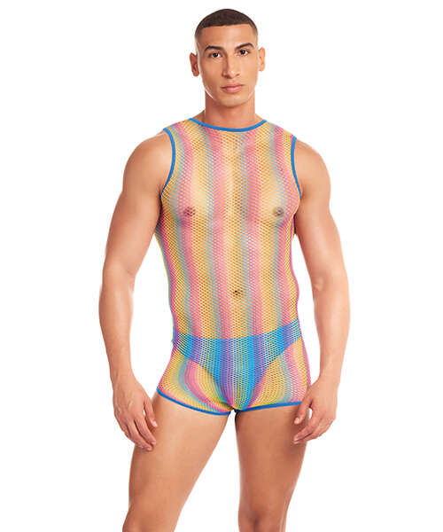 Rainbow Party Pride Star Mesh Singlet 2 pc Set w/Thong - Rainbow S/M