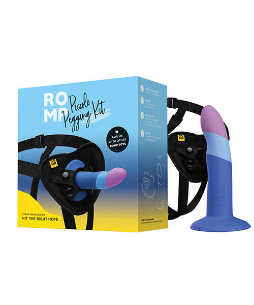 ROMP Piccolo 3 Color 5.5" Dildo Pegging Kit - Blue
