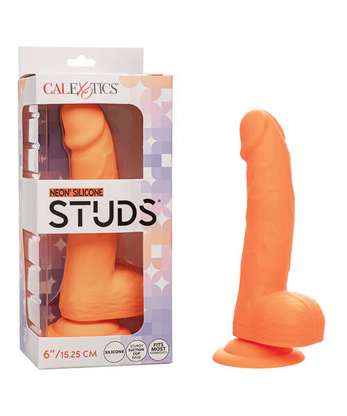 Silicone Studs Neon 6" Dildo - Orange