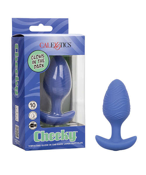Cheeky Glow in the Dark Vibrating Butt Plug - Large Blue