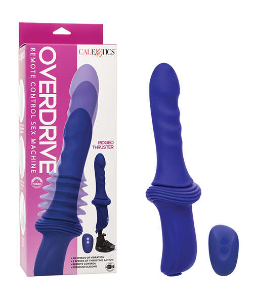 Overdrive Ridged Shaft Remote Control Sex Machine - Blue