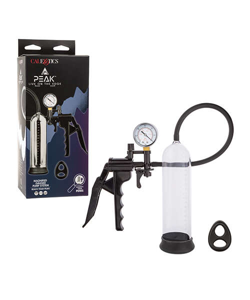 Peak Magnified Gauged Penis Pump System w/Cock & Ball Ring - Black
