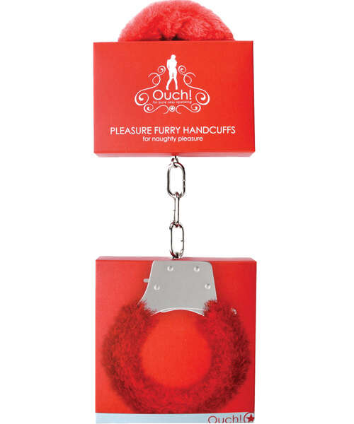 Shots Ouch Furry Pleasure Handcuffs - Red