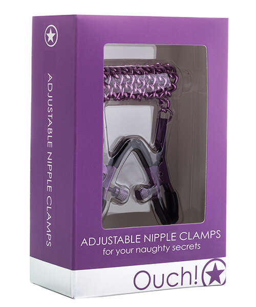 Shots Ouch Adjustable Nipple Clamps w/Chain - Purple