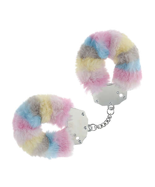 Shots Ouch! Heavy-duty Fluffy Handcuffs - Powder Rainbow