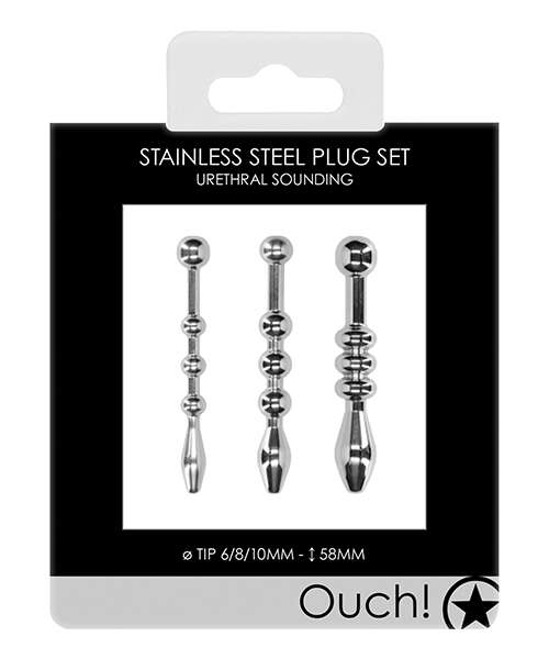 Shots Ouch Urethral Sounding Metal Plug Set - 58 mm