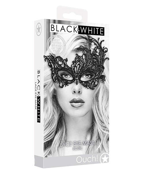 Shots Ouch Black & White Lace Eye Mask - Royal Black