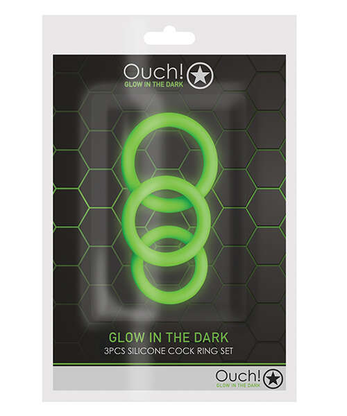 Shots Ouch 3 pc Cock Ring Set - Glow in the Dark