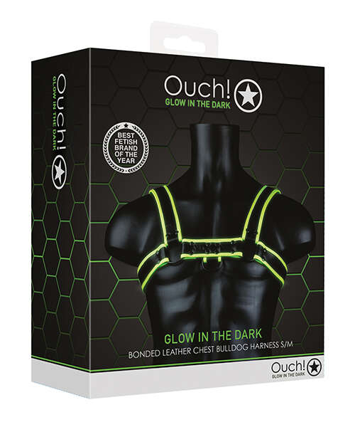 Shots Ouch Chest Bulldog Harness - Glow in the Dark S/M