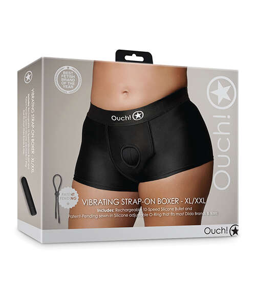 Shots Ouch Vibrating Strap On Boxer - Black XL/XXL