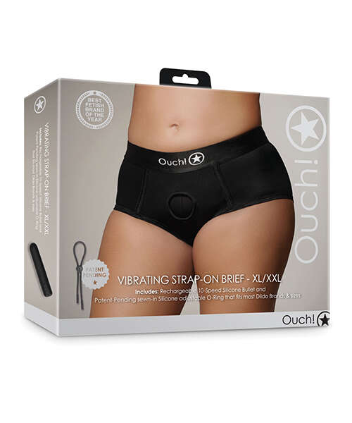 Shots Ouch Vibrating Strap On Brief - Black XL/XXL