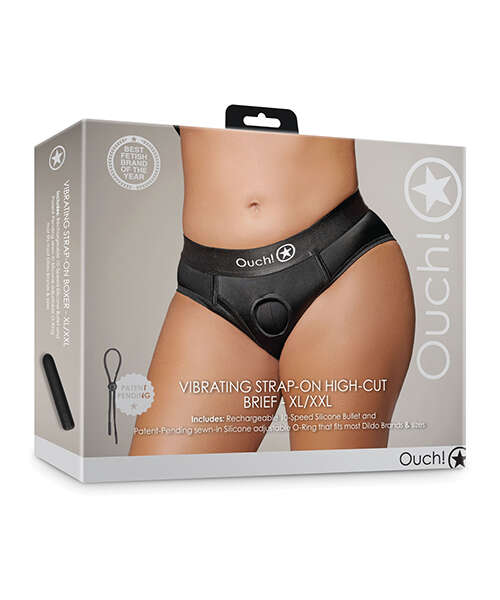 Shots Ouch Vibrating Strap On High-Cut Brief - Black XL/XXL