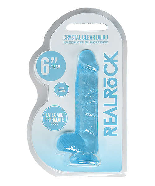 Shots RealRock Realistic Crystal Clear 6" Dildo w/Balls - Blue