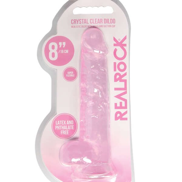 Shots RealRock Realistic Crystal Clear 8" Dildo w/Balls - Pink