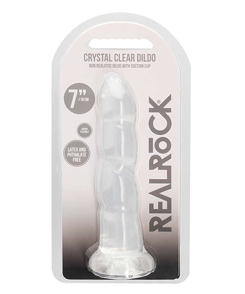 Shots RealRock Crystal Clear 7" Rippled Dildo - Transparent
