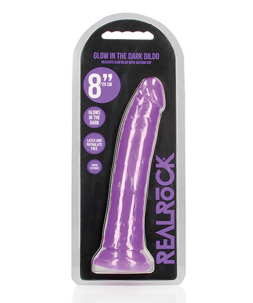 Shots RealRock 8" Slim Dildo Glow in the Dark - Neon Purple