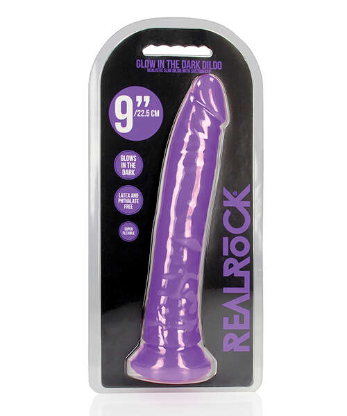 Shots RealRock 9" Slim Dildo Glow in the Dark - Neon Purple