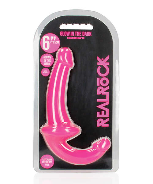 Shots RealRock 6" Strapless Strap On Glow in the Dark - Neon Pink