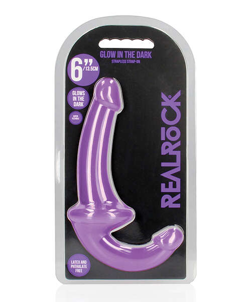 Shots RealRock 6" Strapless Strap On Glow in the Dark - Neon Purple
