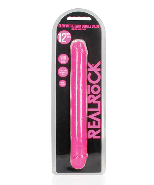 Shots RealRock 12" Double Dong Glow in the Dark - Neon Pink
