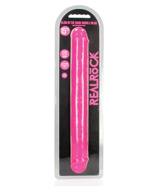 Shots RealRock 15" Double Dong Glow in the Dark - Neon Pink