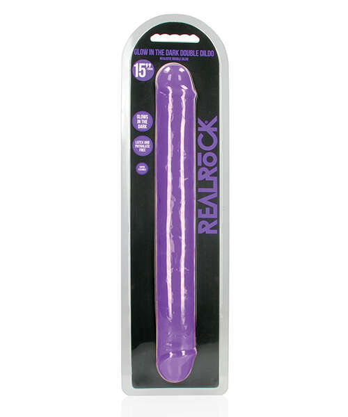 Shots RealRock 15" Double Dong Glow in the Dark - Neon Purple
