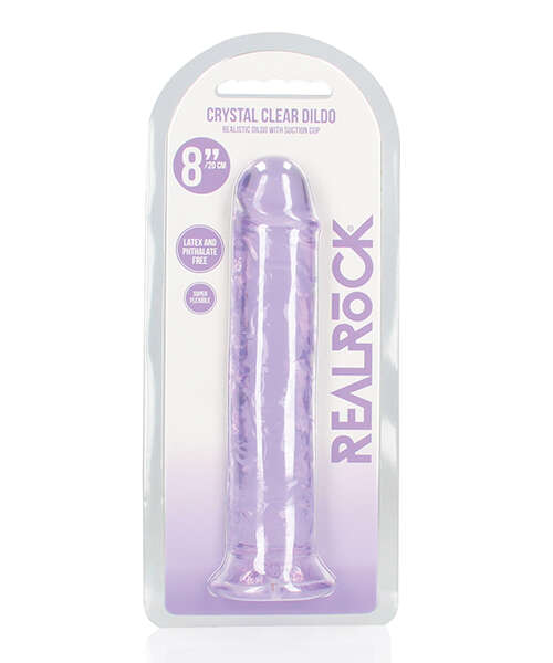 Shots RealRock Crystal Clear 8" Straight Dildo w/Suction Cup - Purple