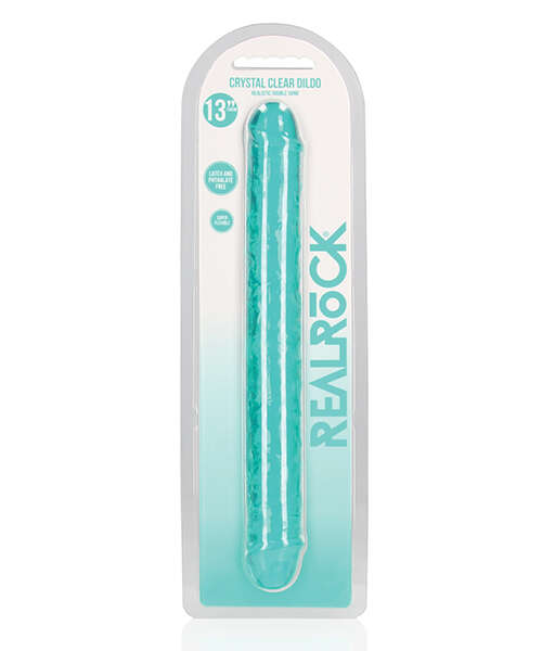 Shots RealRock Crystal Clear 13" Double Dildo - Turquoise