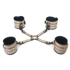 Spartacus Faux Leather Wrist & Ankle Restraints w/Hog Tie - Gold