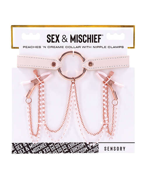 Sex & Mischief Peaches 'n CreaMe Collar w/Nipple Clamps