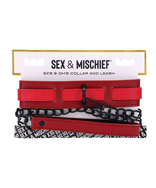 Sex & Mischief Ex's & Oh's Collar & Leash - Red/Black