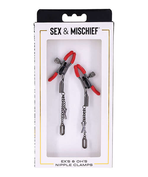 Sex & Mischief Ex's & Oh's Nipple Clamps - Red/Black