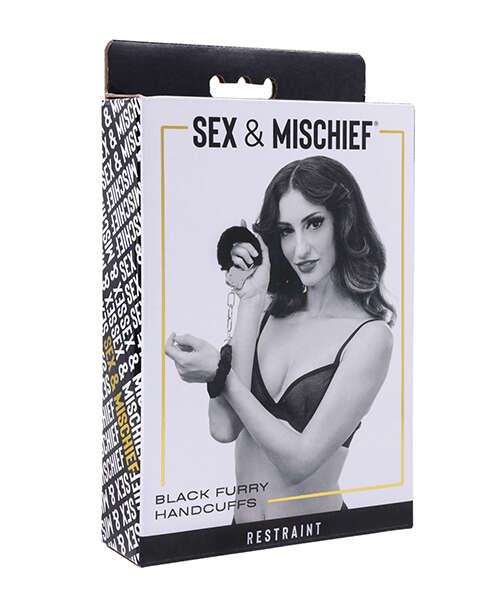 Sex & Mischief Furry Handcuffs - Black